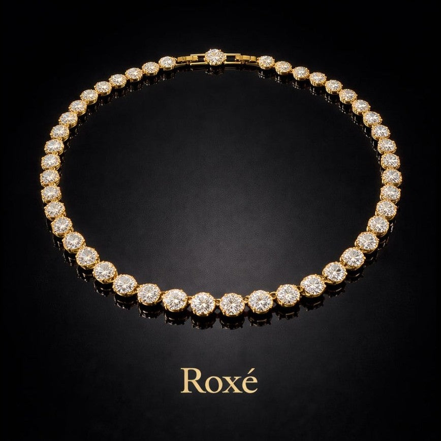 Colier dama ROXE lux auriu cu cristale rotunde, stralucire intensa, 40 cm