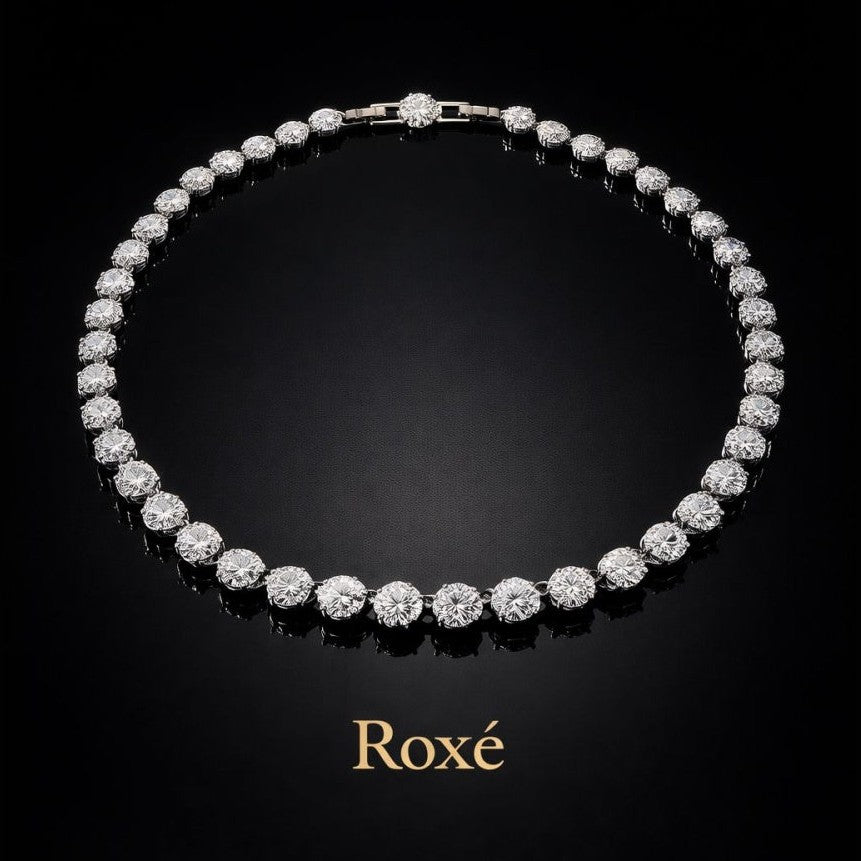 Colier dama ROXE premium argintiu cu cristale stralucitoare, design elegant, 40 cm