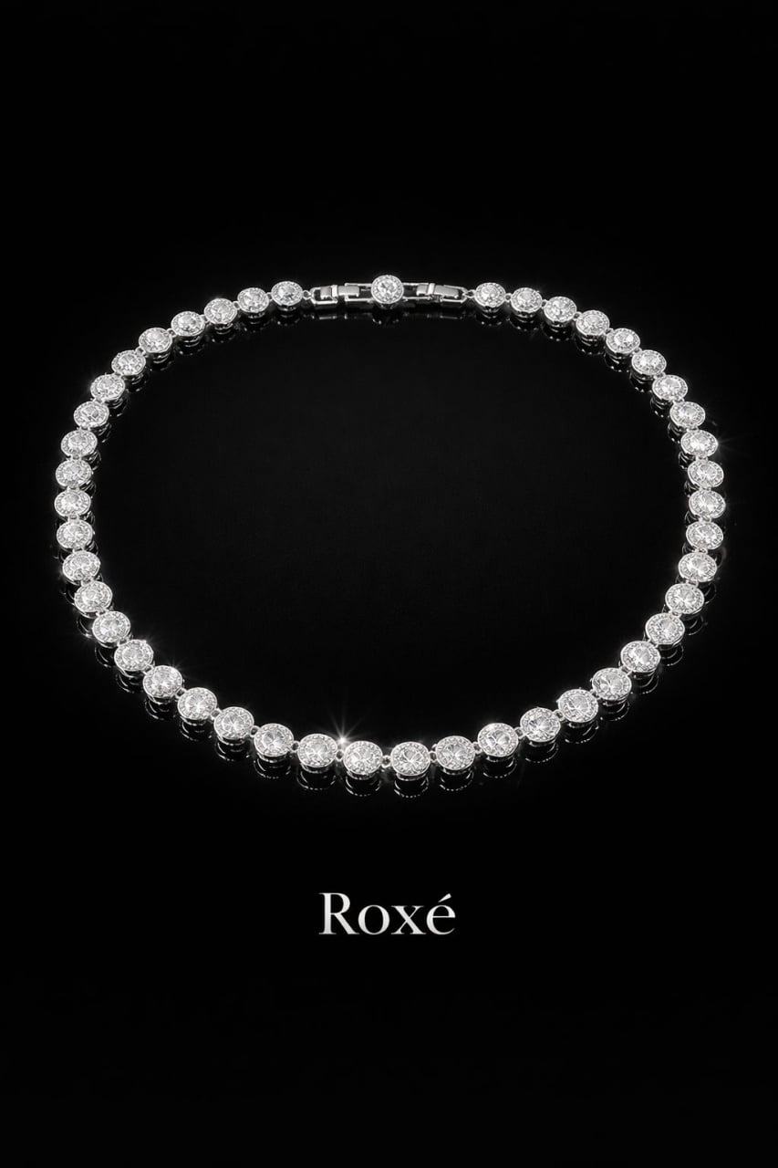 Colier Roxe argintiu cu cristale elegante, 40 cm, din material inoxidabil