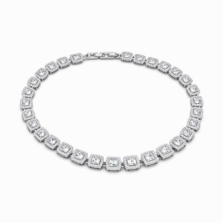 Colier ROXE argintiu cu cristale patrate, design elegant, lungime 40 cm