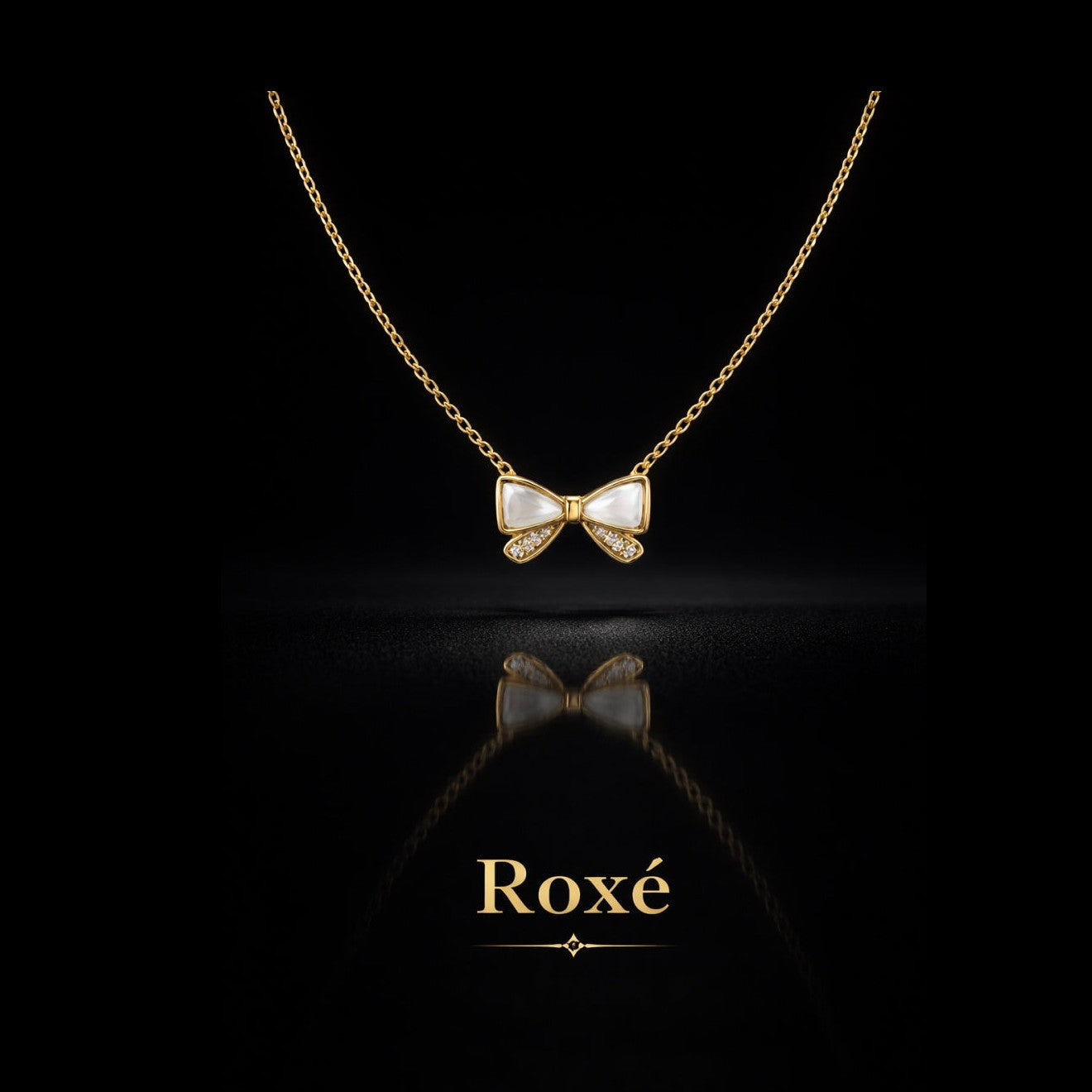 Colier Roxé auriu cu pandantiv fundiță elegantă – material inoxidabil, 40 cm, reglabil