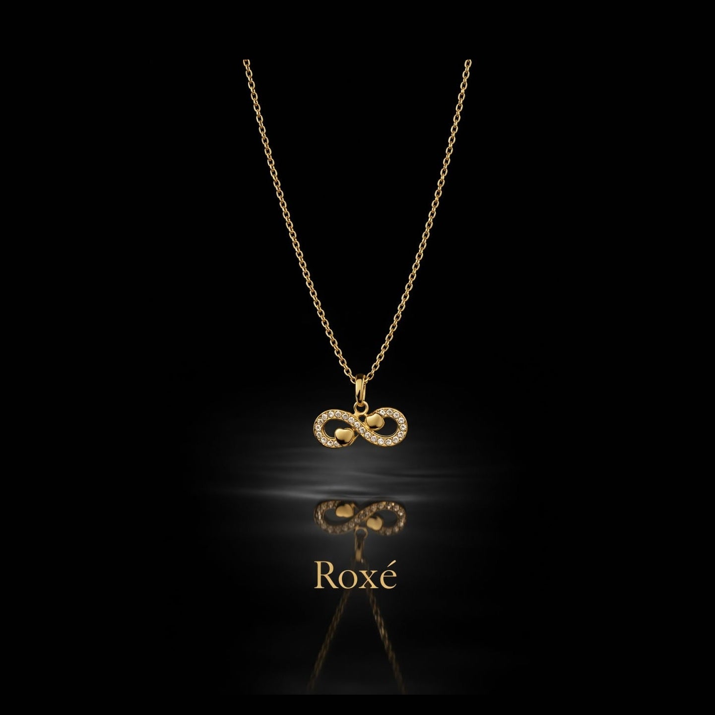 Colier Roxé auriu cu pandantiv infinit și inimioare, 40 cm, reglabil
