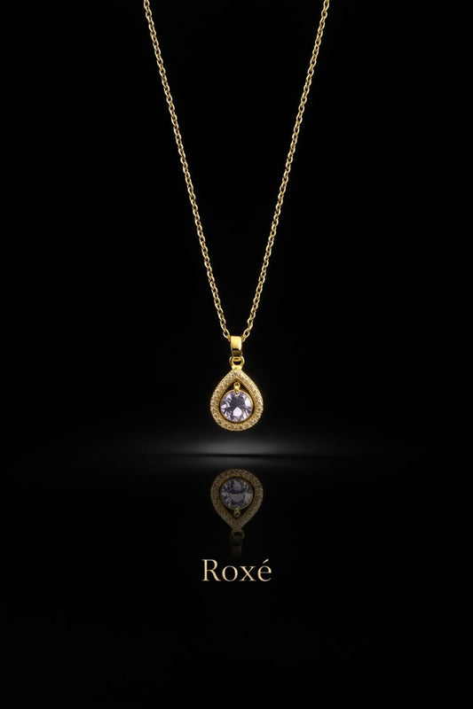 Colier Roxé auriu cu pandantiv lacrimă si cristal, 40 cm, reglabil