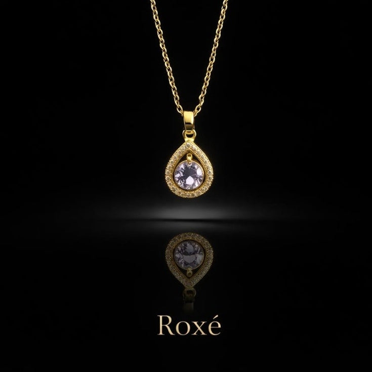 Colier Roxé auriu cu pandantiv lacrimă si cristal, 40 cm, reglabil