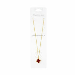 Colier Roxé auriu cu pandantiv trifoi roșu – material inoxidabil, 40 cm, reglabil