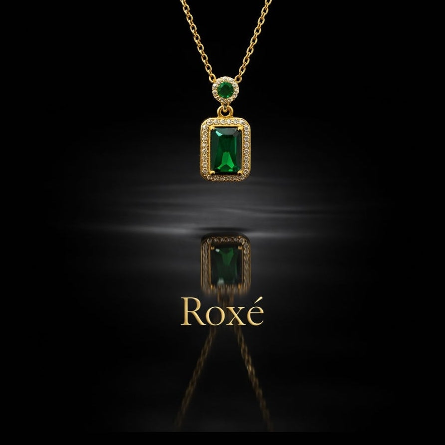 Colier Roxé Auriu cu Pandantiv Verde si cristale, Elegant, Reglabil 40 cm