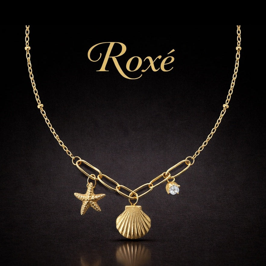 Colier ROXE auriu cu stea de mare scoica si pietricica design elegant reglabil