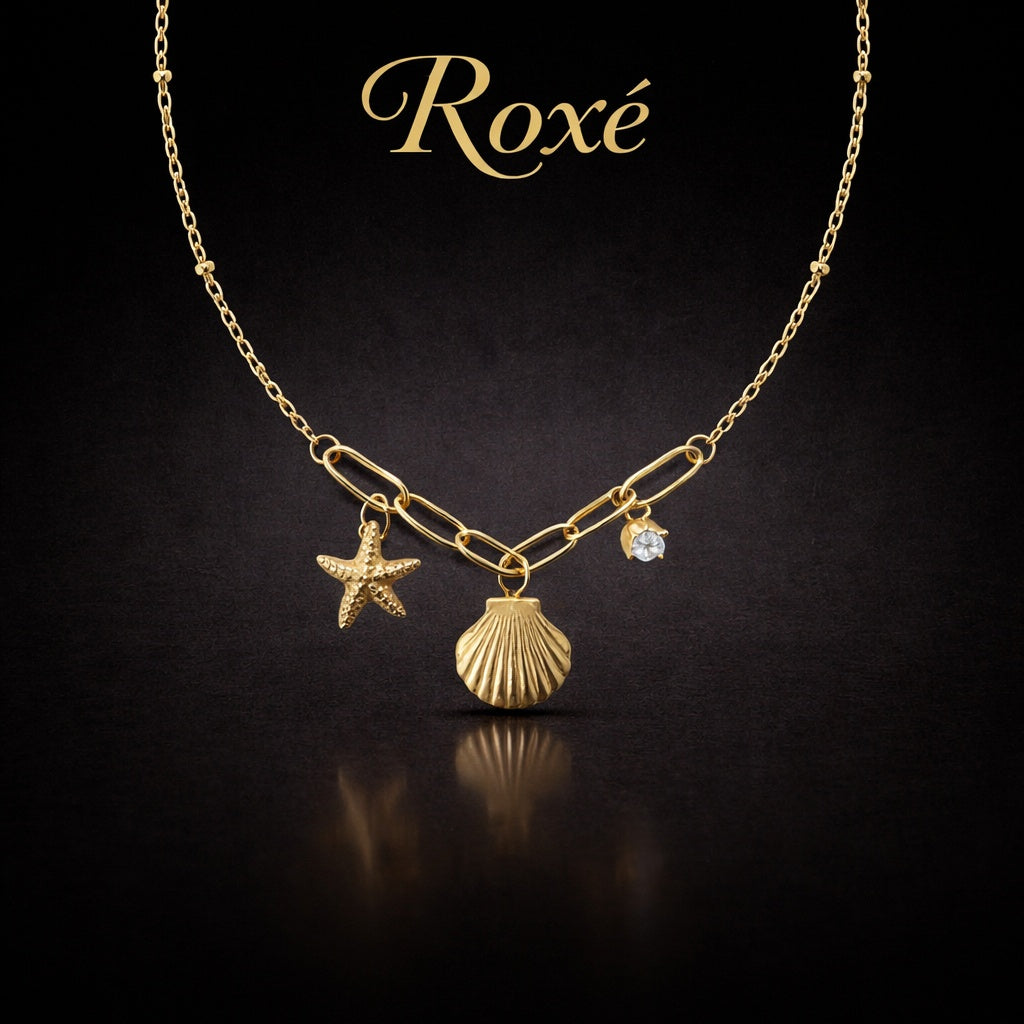 Colier ROXE auriu cu stea de mare scoica si pietricica design elegant reglabil
