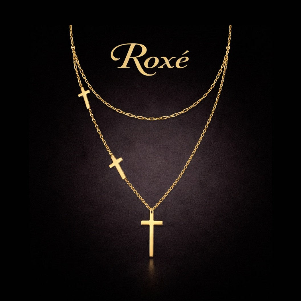 Colier ROXE auriu lant dublu cu cruciulite design elegant si modern