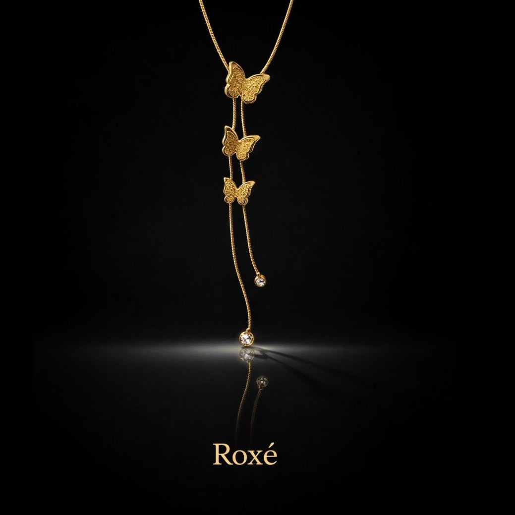 Colier Roxe cu pandantiv fluturi aurii, 40 cm, reglabil – bijuterie elegantă