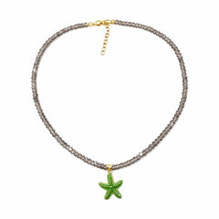 Colier Roxe de vara cu pietricele gri si pandantiv stea de mare verde, reglabil 40 cm