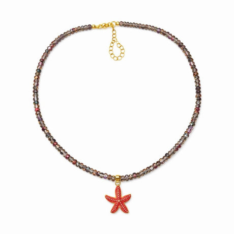 Colier Roxe de vara cu pietricele multicolore si pandantiv stea de mare rosie, reglabil 40 cm