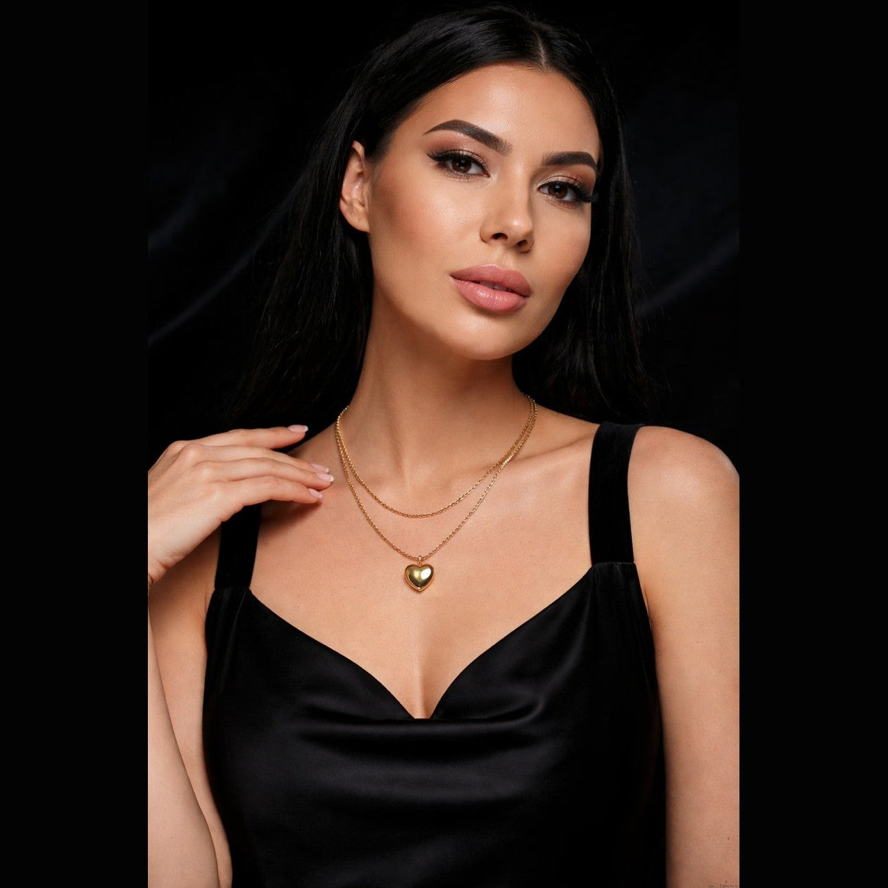 Colier ROXE Double Layer Heart Gold – design dublu elegant cu pandantiv inimă, 45 cm