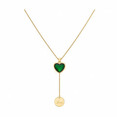 Colier ROXE Golden Love Drop cu inimă verde smarald și pandantiv gravat, design elegant, 45 cm
