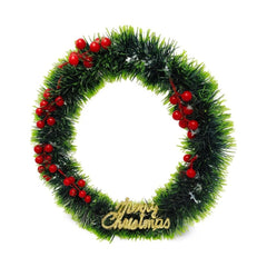COROANA DECORATIVA CRACIUN VERDE CU BOABE ROSII SI MERRY CHRISTMAS, 30cm