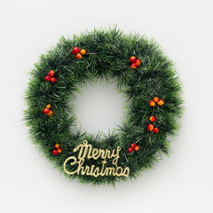 COROANA DECORATIVA CRACIUN VERDE CU BOABE SI MERRY CHRISTMAS, 30cm