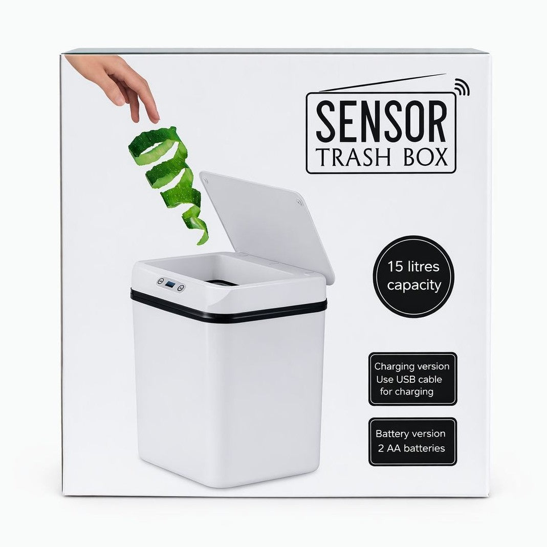 Coș de gunoi cu senzor, 15 litri, plastic, alb, deschidere automată