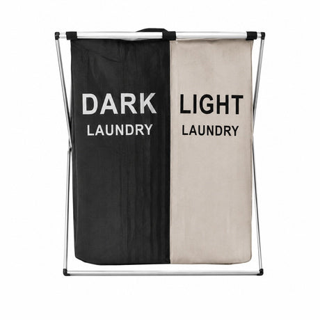 Cos dublu pentru rufe DARK LIGHT, pliabil, compartimentare haine, cadru metalic