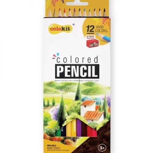 Creioane colorate Colokit 12 culori + ascutitoare , culori intense si aplicare usoara pentru activitati creative,