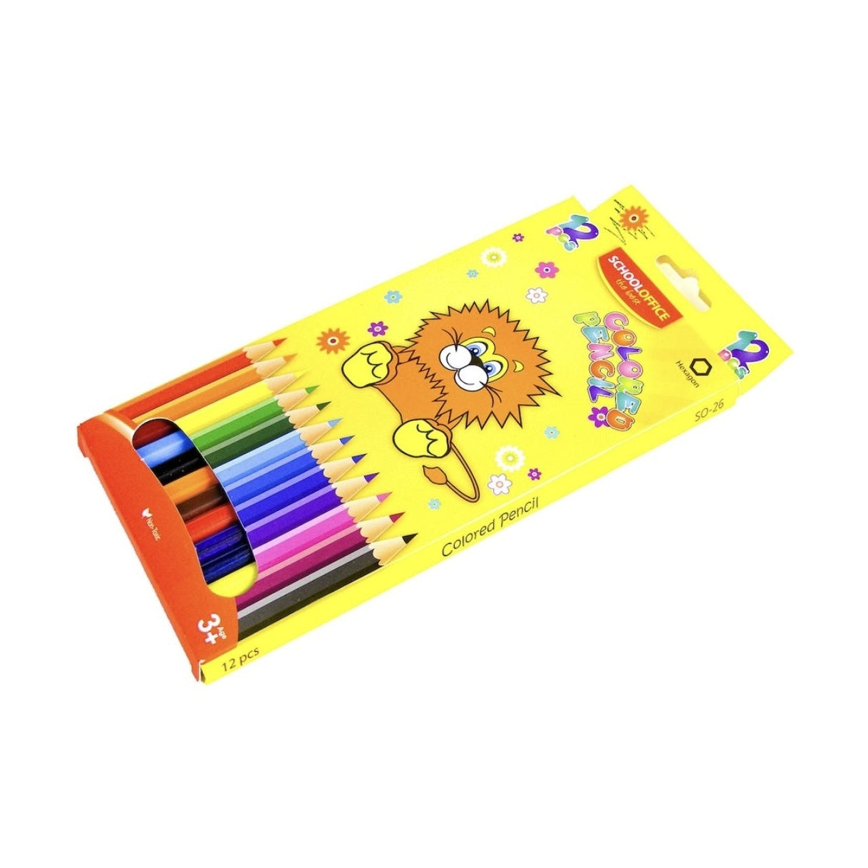 Creioane colorate lungi School Office, 12 culori , ideale pentru scoala si activitati creative,