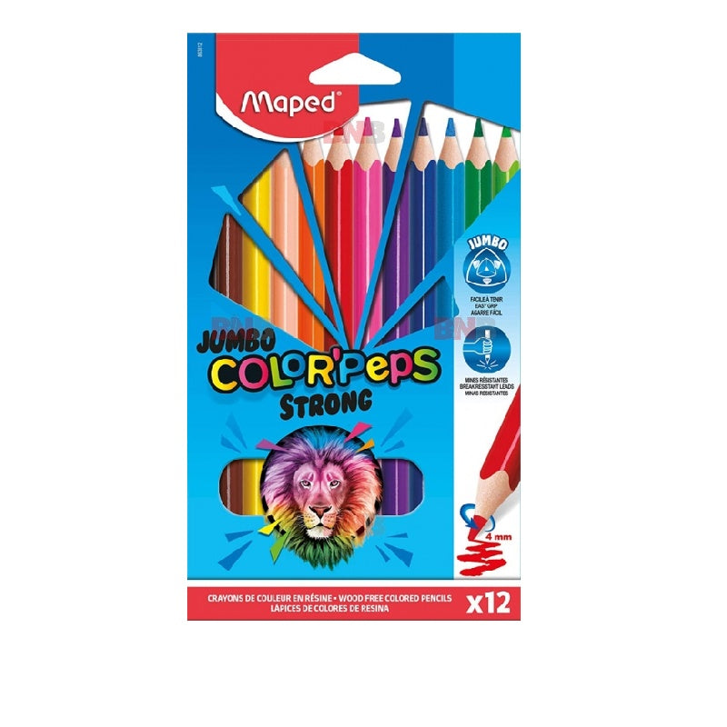 Creioane colorate Maped Jumbo Color Peps Strong, 12 culori , intensitate maxima si rezistenta la rupere,