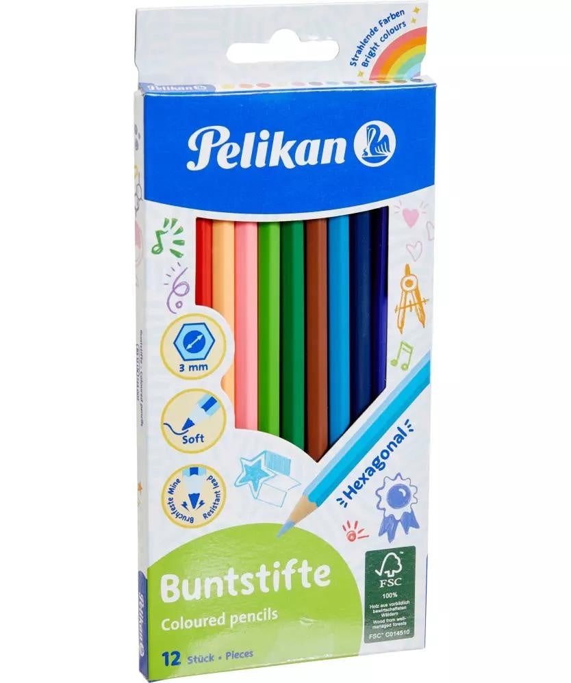 Creioane colorate Pelikan, set 12 culori , calitate superioara si culori intense pentru desen si colorat,