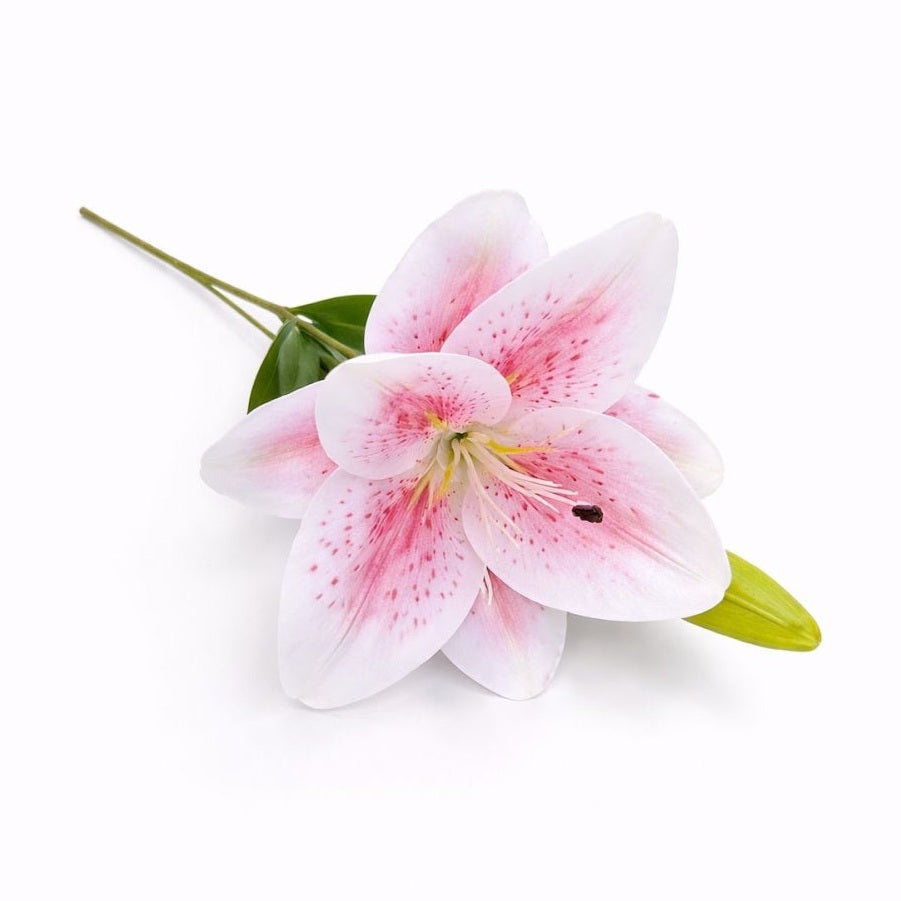 Crin artificial alb cu roz elegant, 2 flori si boboc pe fir unic 63 cm
