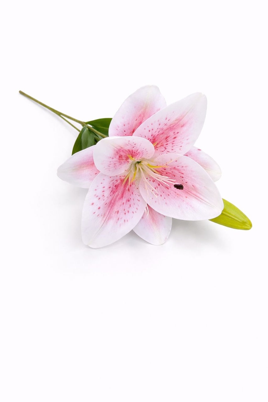 Crin artificial alb cu roz elegant, 2 flori si boboc pe fir unic 63 cm