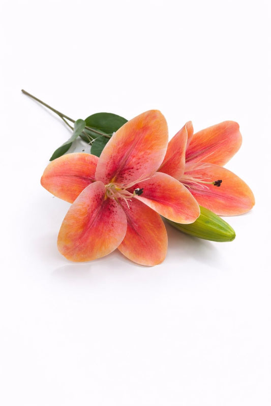 Crin artificial portocaliu delicat cu 2 flori si boboc pe fir unic 63 cm