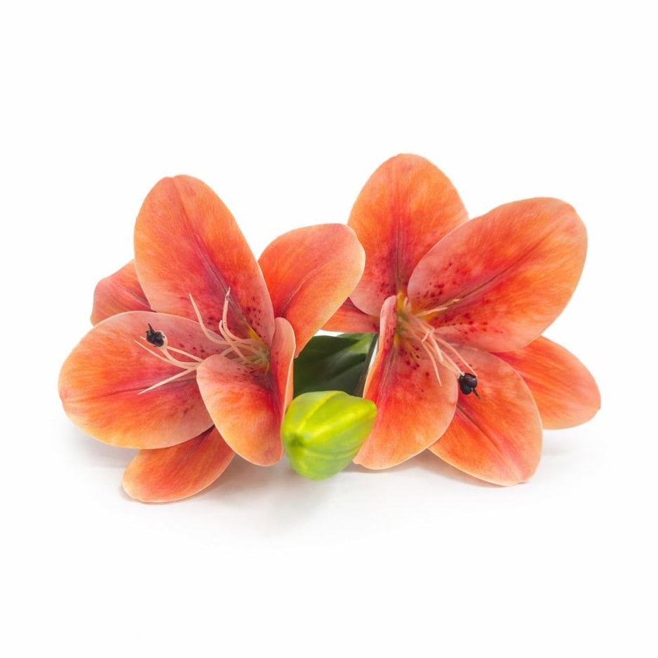 Crin artificial portocaliu delicat cu 2 flori si boboc pe fir unic 63 cm