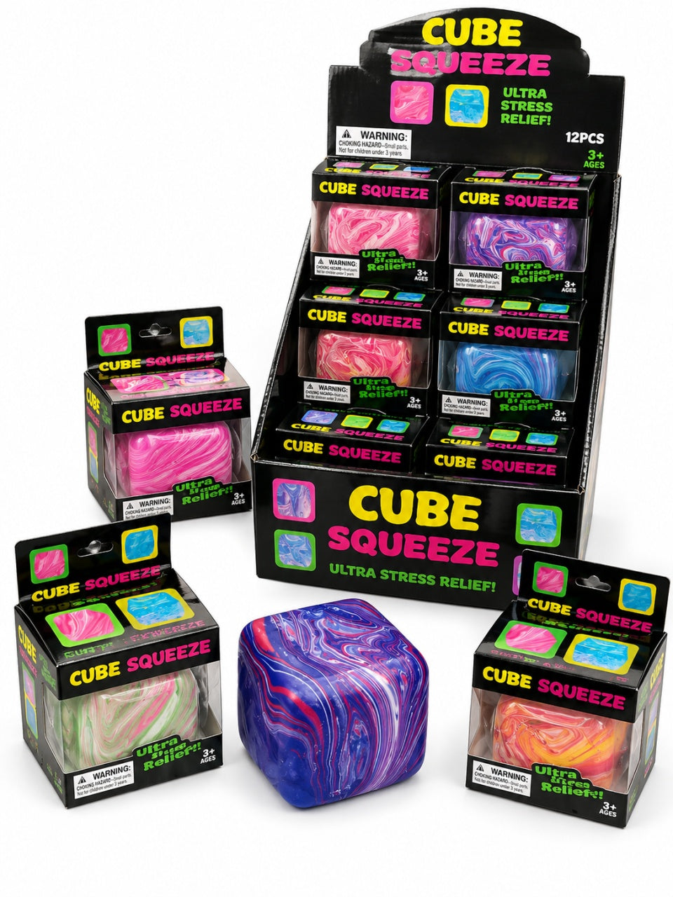 Cub Antistres Squishy Marble, Jucarie Senzoriala Moale, Elastica, Model Colorat