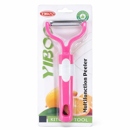 Curatator legume si fructe YIBOO roz, decojitor inox multifunctional cu maner ergonomic