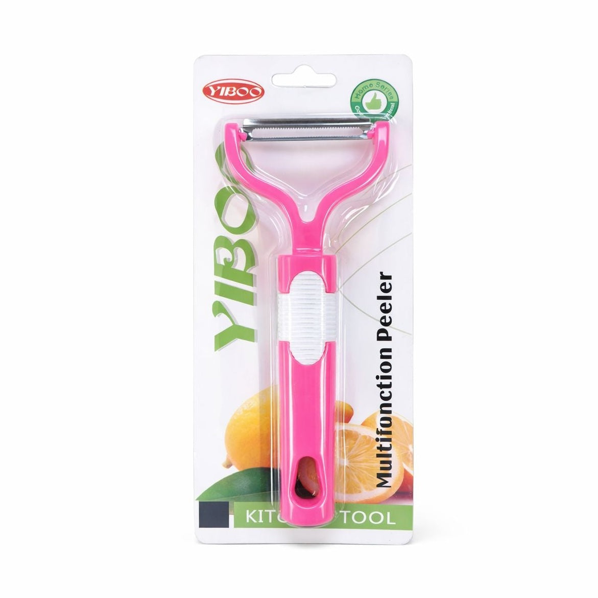 Curatator legume si fructe YIBOO roz, decojitor inox multifunctional cu maner ergonomic