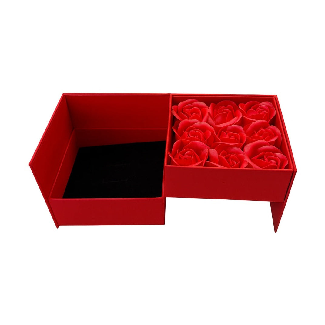 Cutie cadou 11x11x9.5 cm cu 9 trandafiri de sapun rosii, aranjament elegant Forever Love