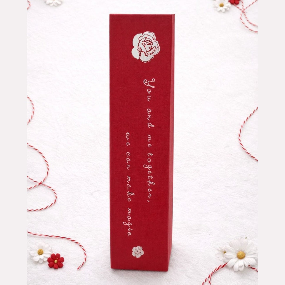 Cutie cadou cu trandafiri roz si ursulet, mesaj I Love You, 33x7x7 cm