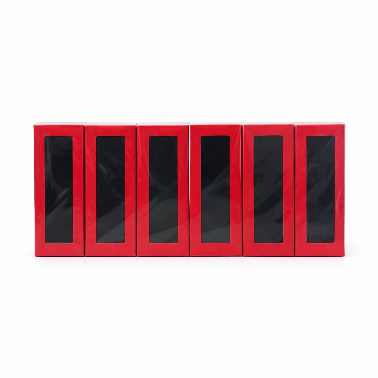 Cutie carton rosie cu fereastra 4x12x2 cm, interior negru, pentru martisor sau bijuterii