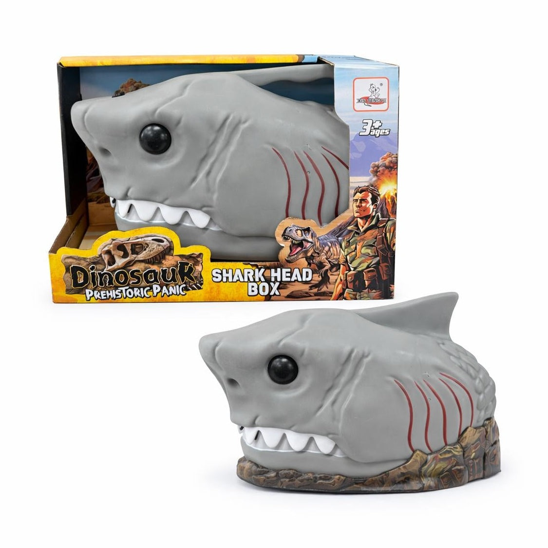 Cutie de depozitare rechin preistoric gri, model Shark Head Box, 27 cm