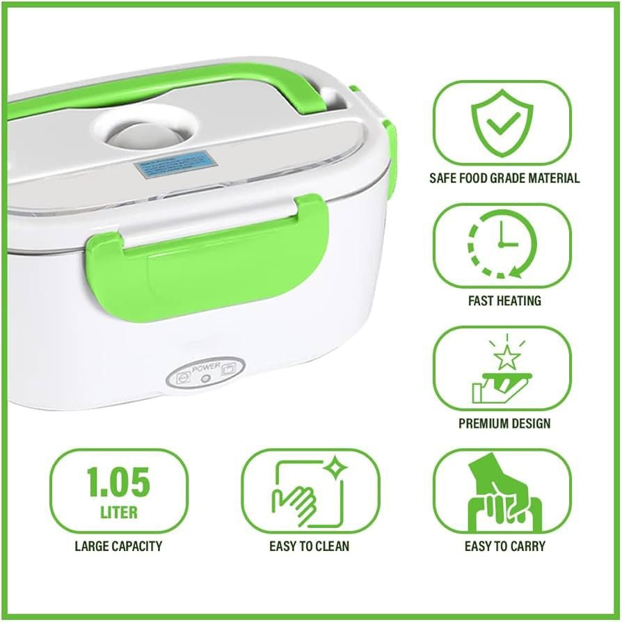 Cutie electrică pentru prânz 40W, lunch box încălzire mâncare, alb cu verde