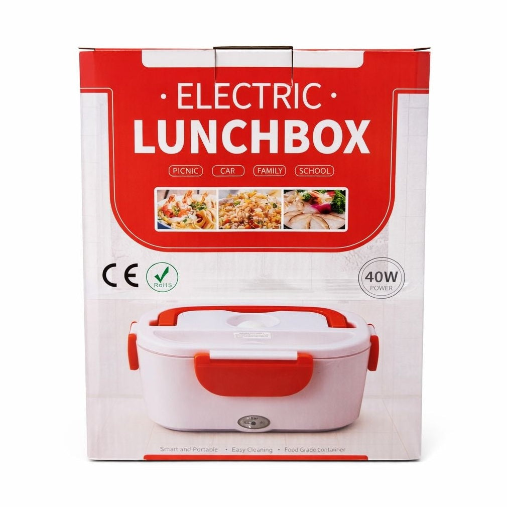 Cutie electrică pentru prânz 40W, lunch box încălzire mâncare, alb cu roșu