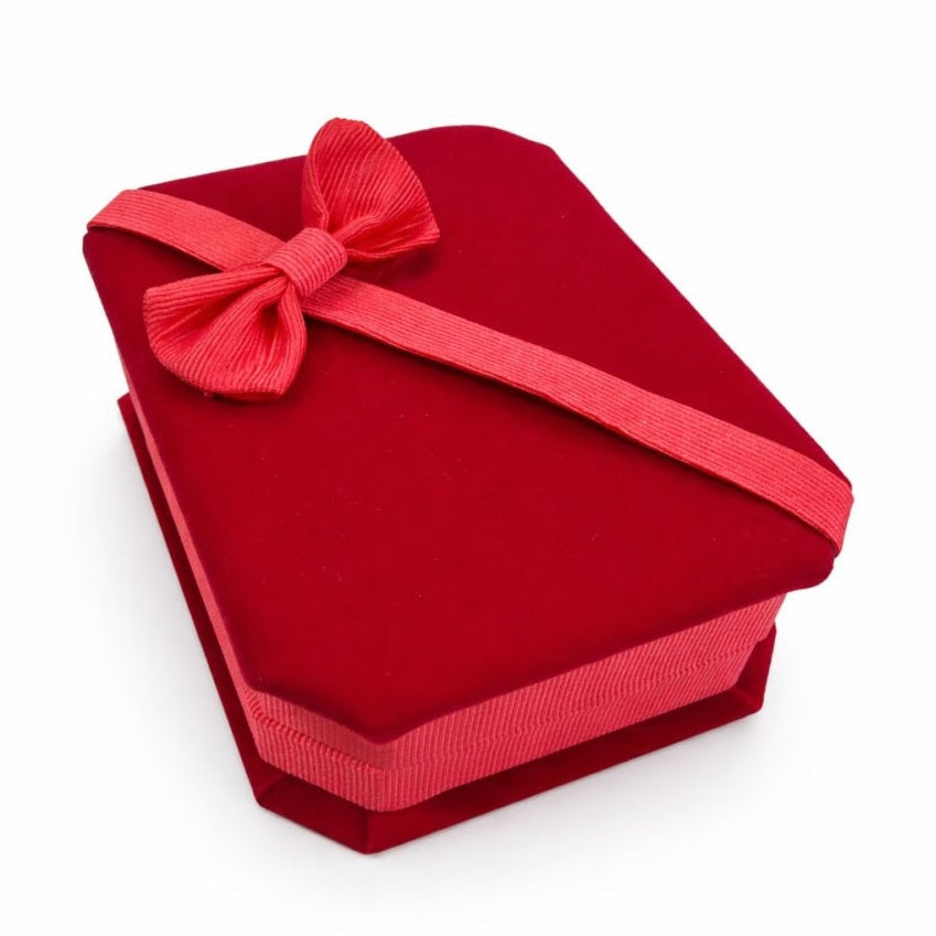 Cutie octogonala catifea rosie 7.5x10x3.5 cm cu interior negru, pentru bijuterii sau martisor