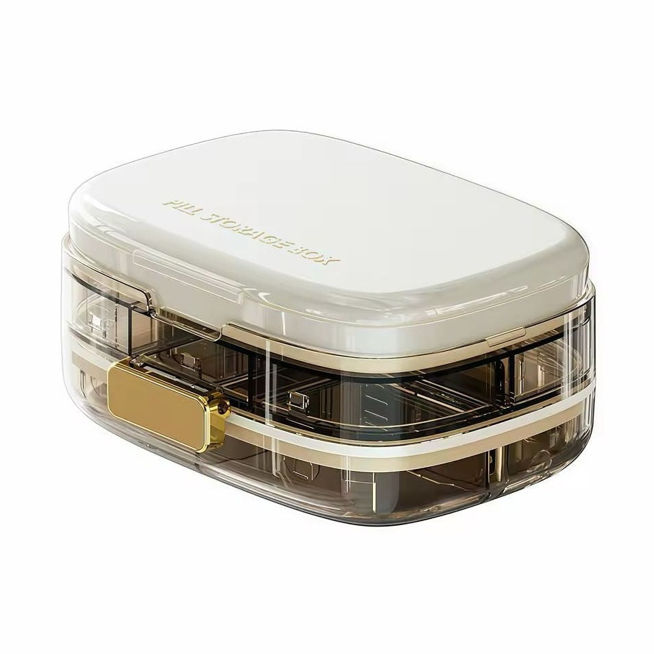 Cutie organizator medicamente cu 8 compartimente si inchidere etansa, crem