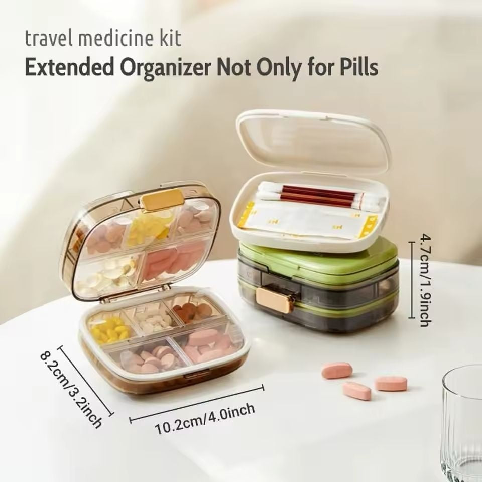Cutie organizator medicamente cu 8 compartimente si inchidere etansa, verde
