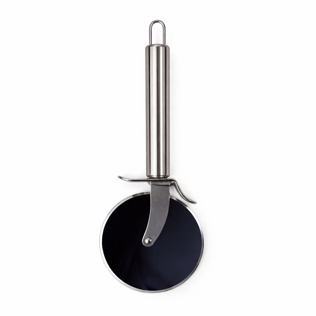 Cutit rotativ pentru pizza inox, rola taiat pizza cu lama 10 cm si maner metalic