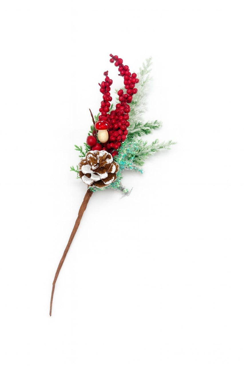DECORATIUNE CRACIUN CRENGUTA CU CON BOABE ROSII SI CIUPERCUTA, 33CM
