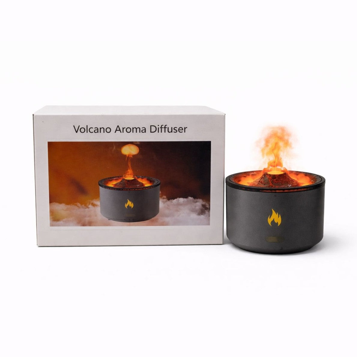 Difuzor aroma tip vulcan cu efect lava si flacara LED, umidificator si aromaterapie