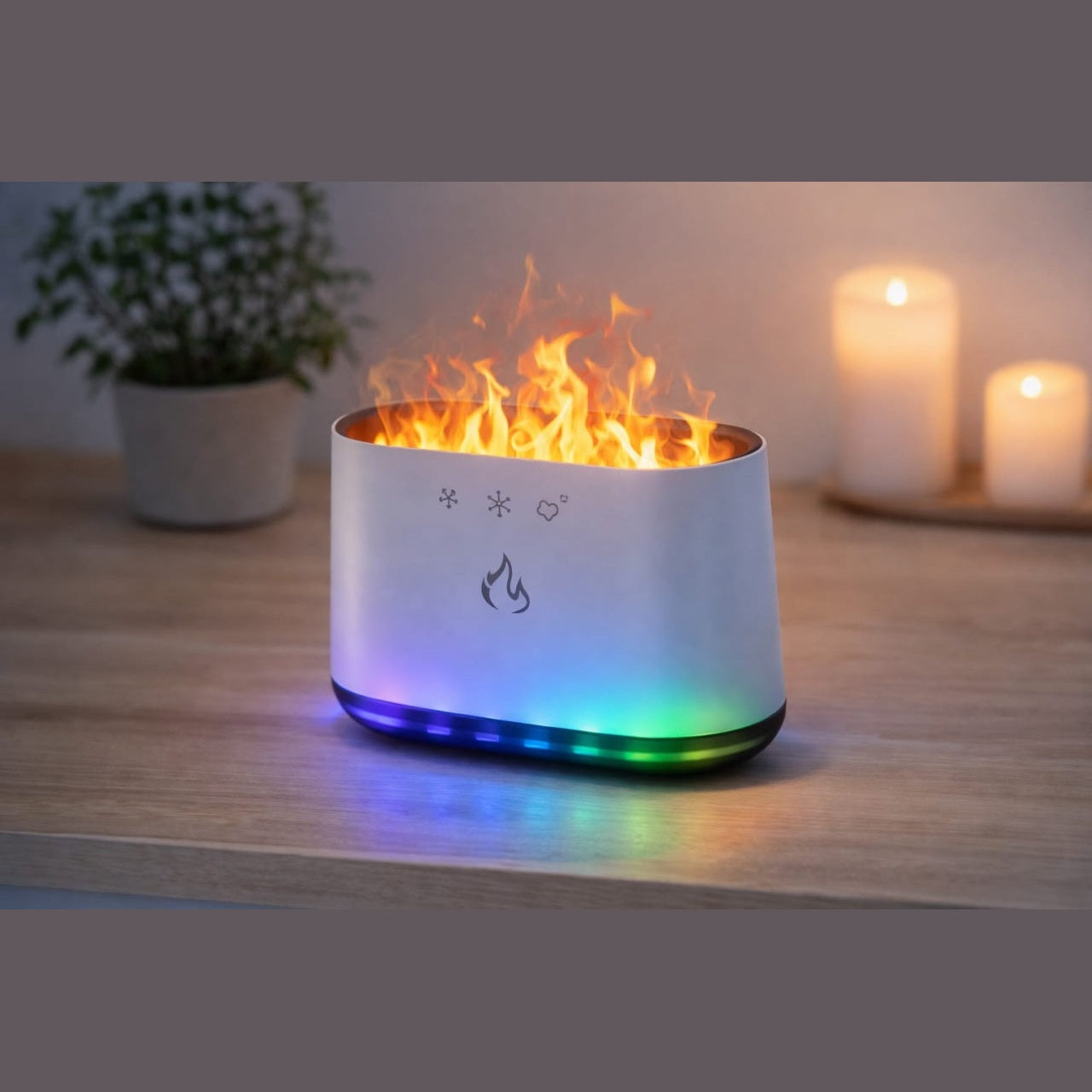 Difuzor aromaterapie cu efect flacara LED RGB umidificator aer ultrasonic
