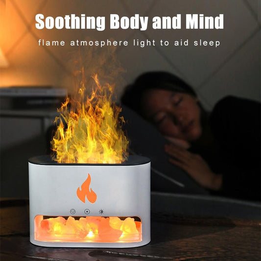 Difuzor aromaterapie flacara LED cu sare Himalaya, umidificator aer silentios USB, alb