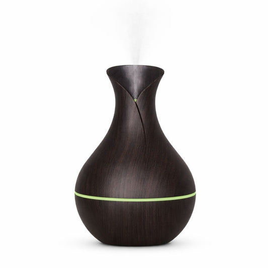Difuzor aromaterapie ultrasonic 200 ml cu iluminare LED și efect de lemn, negru