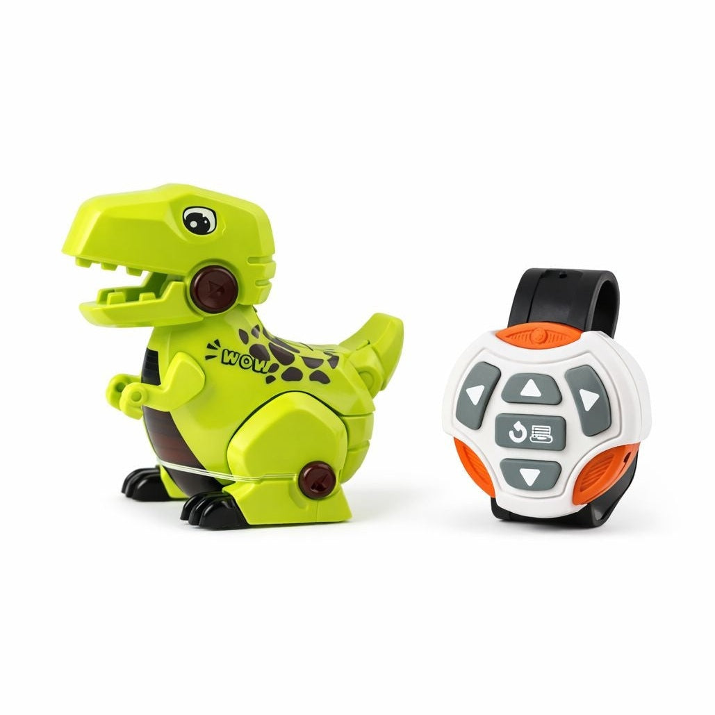 Dinozaur telecomandat interactiv verde cu sunete si miscare, control tip ceas