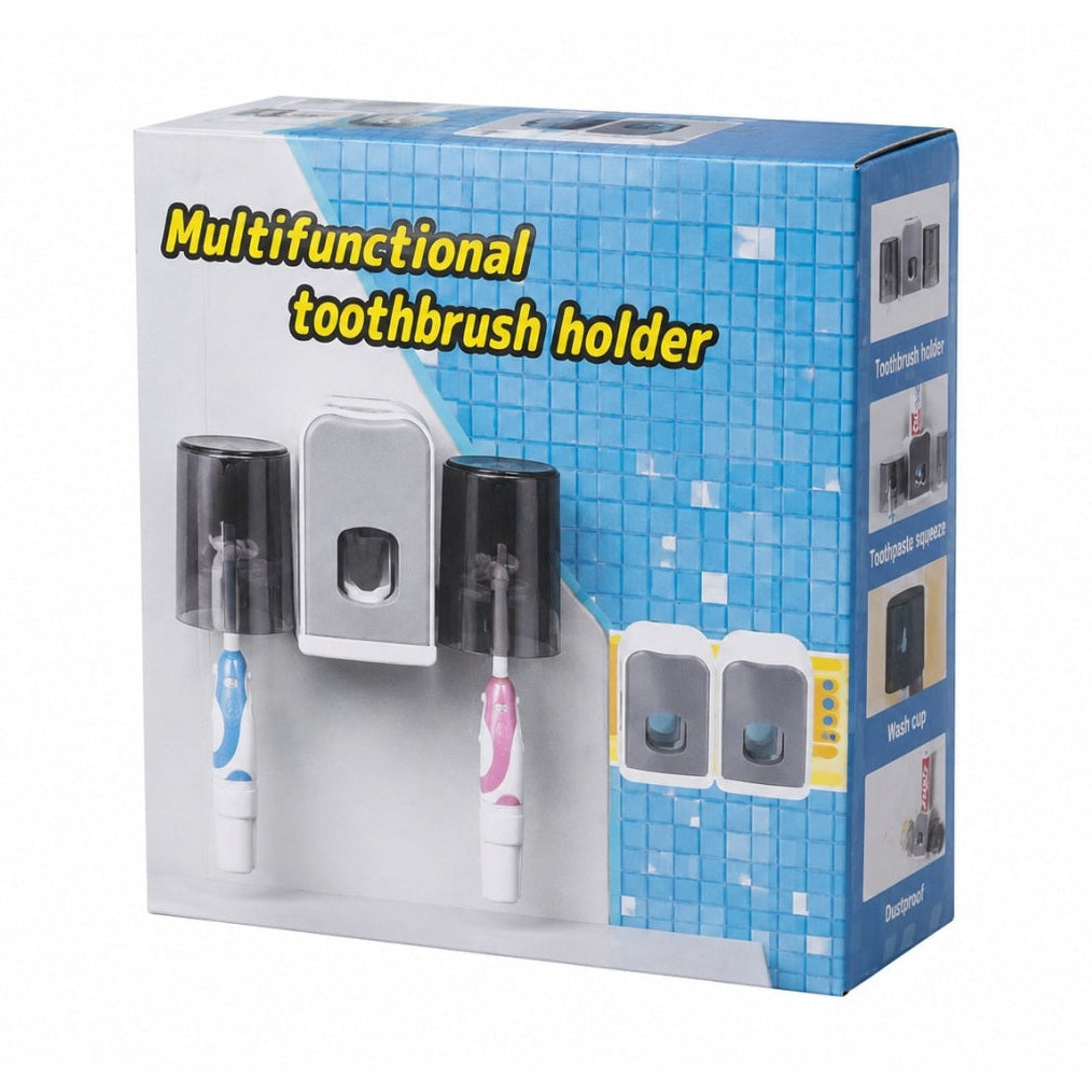 Dispenser pasta de dinti cu suport pentru periute, montare pe perete